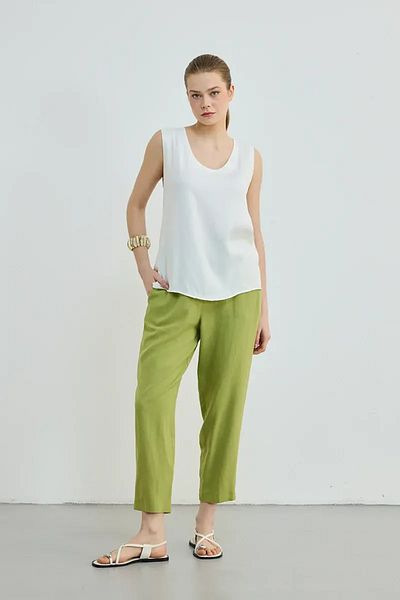 Gusto Tank Top with Sartan Front and Back in Ecru Color