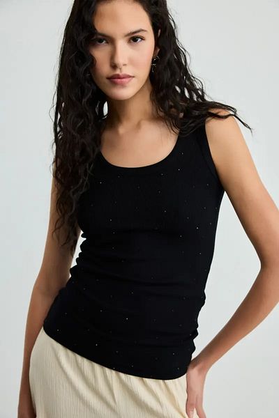 Gusto Stoned Viscose Ribbed Undershirt - Black