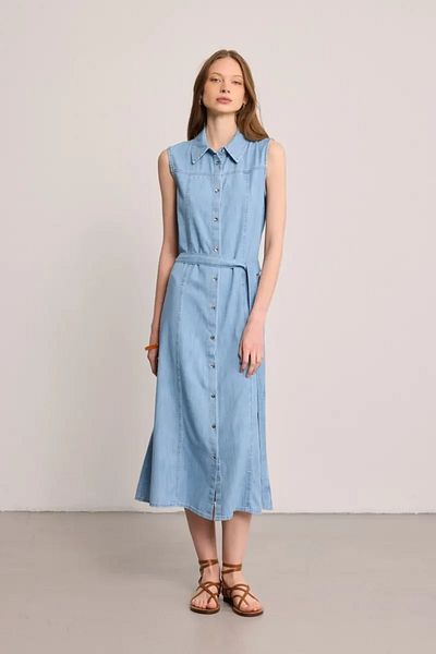 Gusto Rochie cămașă lungă din denim - Albastru