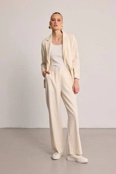 Gusto Striped Fabric Trousers - Ecru