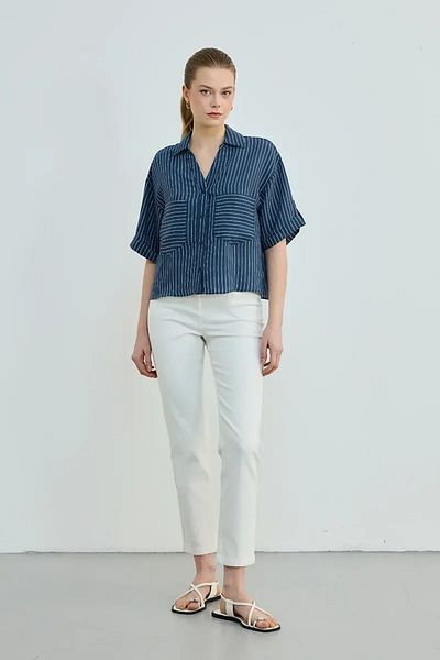 Gusto Κοντό πουκάμισο με ριγέ τσέπη - Navy Blue