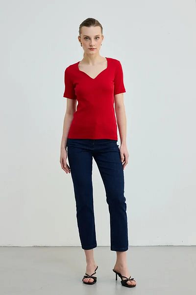 Gusto Heart Collar Cotton Camisole Blouse - Red