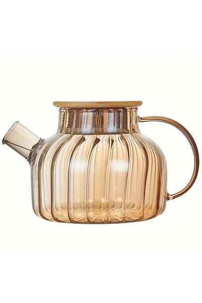 Quasar & Co. Tea/Coffee Kettle With Filter And Lid, 950 Ml, Borosilicate Glass/Bamboo, Amber
