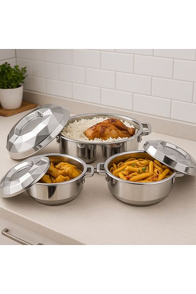ALSAIF 3-Piece Hot Pot Set Stainless Steel Silver 2.5Liters