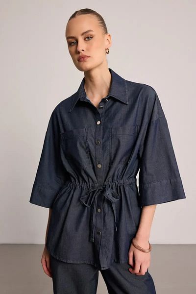 Gusto Jachetă cămașă din denim cu talie - albastru
