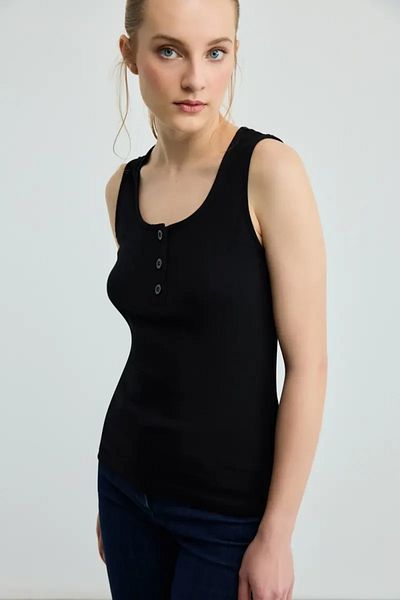 Gusto Buttoned Cotton Undershirt - Black