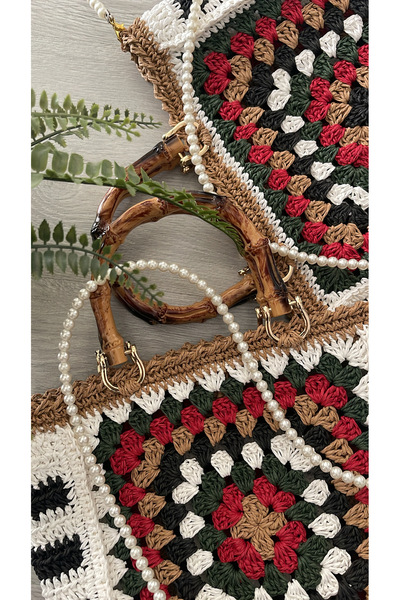 WOMANBAG EL YAPIMI MİDİ RETRO MOTİF TASARIM EL VE OMUZ ÇANTASI
