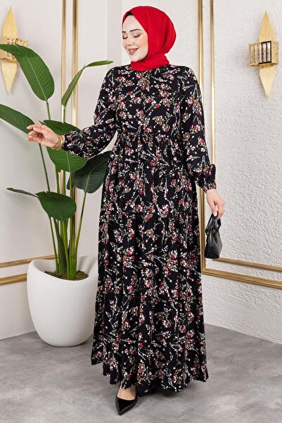 Mec Fashion Φόρεμα Asel Floral Viscose ΜΑΥΡΟ