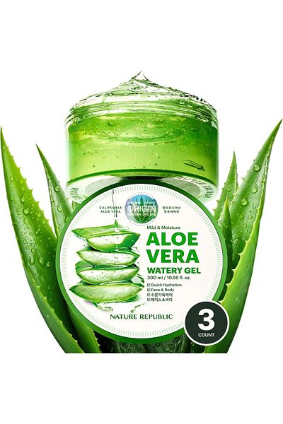 Nature Republic 3 PCS Aloe Vera Soothing Gel, 92% Soothing and Moisture, 300ml, NS17-G