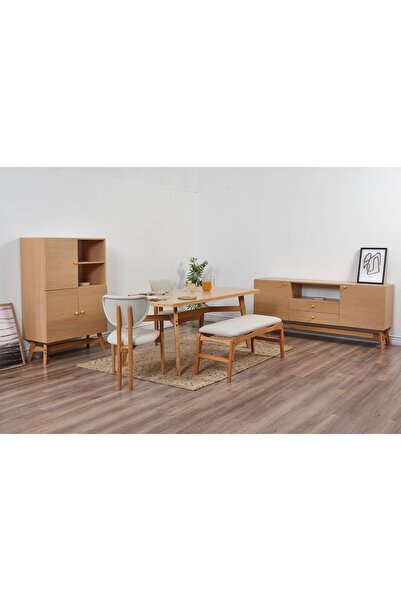 Vivense Moon Benchli İskandinav Masa Takımı, 2 Sandalyeli, Krem, 180X90