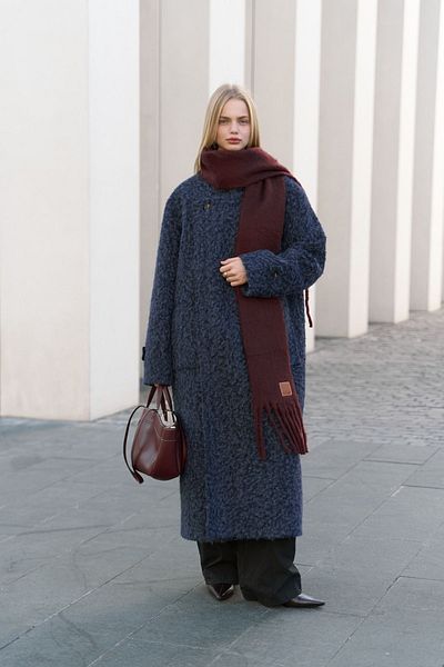 MAİ COLLECTİON Diana Navy Blue Long Coat