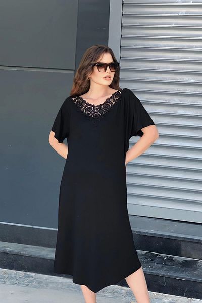 aytemas Front Back V Guipure Collar Dress