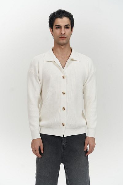 MAİ COLLECTİON Ανδρική πλεκτή ζακέτα Bastian Button Detail Ecru
