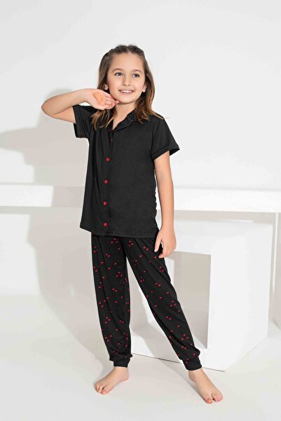 Tarık Mother Daughter Combination Short Sleeve Shirt Long Bottom Milan Fabric Medium Thick Pajama Set-2922