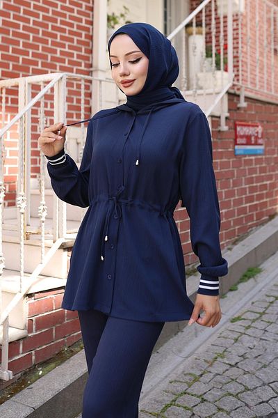 MİSSKAYLE Ribbed Detailed Suit Navy Blue