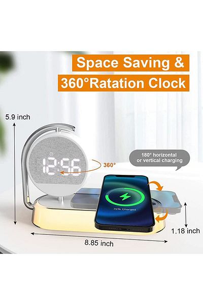 REDz Accessories Ceas de noapte 4 în 1, Smart Time K01t, încărcare wireless, lumină, alarmă, alb