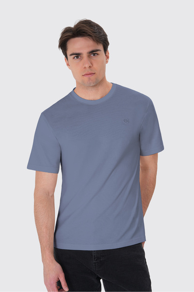 UNIQVIBE Basic %100 Organik Pamuk Logolu Kurşuni Renk Erkek Tişört