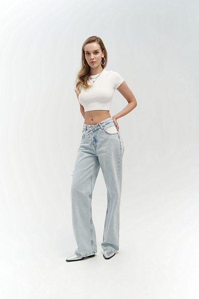 MAİ COLLECTİON Džínové kalhoty Tansy Ice Blue Pocket Detail