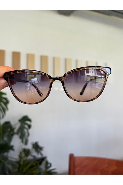 funeyes Nancy Leopard Pattern Gradient Glass Sunglasses Cat Eye Slanted Glasses