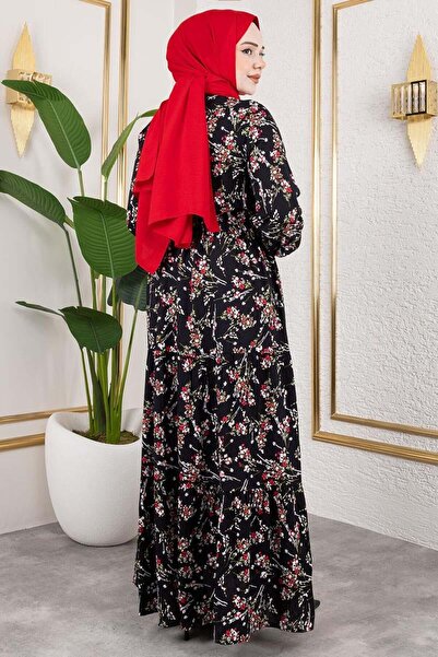 Mec Fashion Φόρεμα Asel Floral Viscose ΜΑΥΡΟ