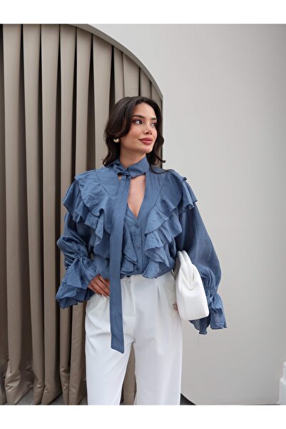 ESRAHELVACI Collar Ruffle Tie-Up Shirt