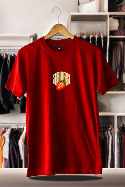FEEL STYLE Cotton Oversize Printed 3 Thread Raised Red T-Shirt |   Summer Strawberry Flavored