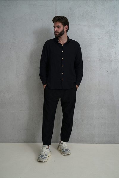 BOHEMAİ Pánská oversize černá košile Wesley