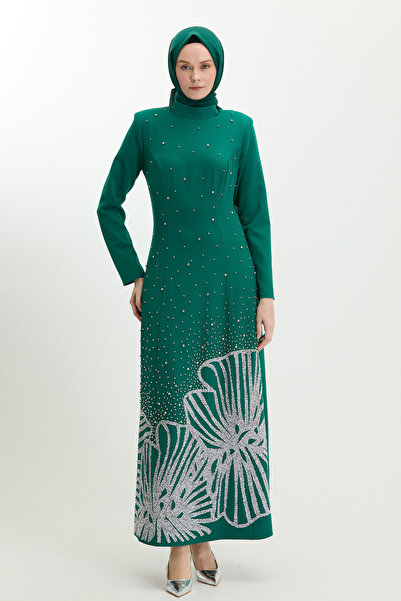 Setrms Taş İşlemeli Çiçek Motifli Abiye Elbise