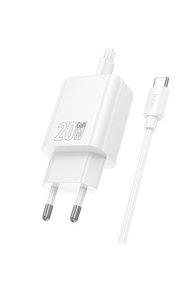 REDz Accessories Set adaptor HOCO N61 și cablu Type-C, pentru iPhone 15/16 și Android, încărcare rapidă 20W, alb