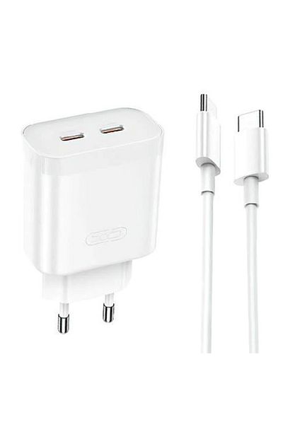 REDz Accessories Adaptor și cablu Xo-l105 Type-C, iPhone 15/16 și Android, încărcător dual Type-C, rapid 35w, alb