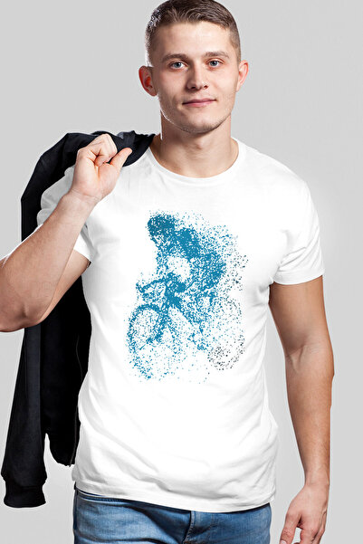 ROCKANDROLL Tricou alb cu mânecă scurtă pentru bărbați Spotted Bicycle