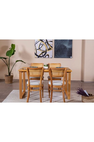 Vivense HAZERAN İSKANDİNAV MASİF MUTFAK MASA TAKIMI, 4 SANDALYE 1 MASA, 80X140