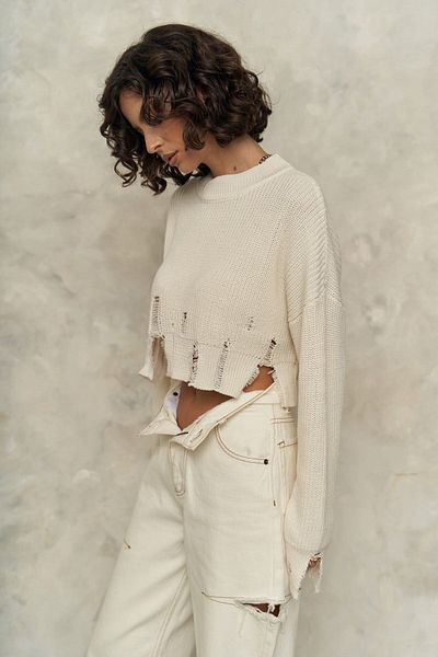 MAİ COLLECTİON Pletený sveter Cala Ecru Ripped Detail