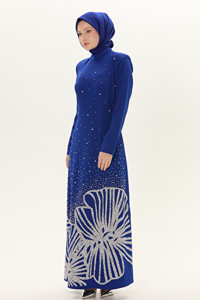 Setrms Taş İşlemeli Çiçek Motifli Abiye Elbise