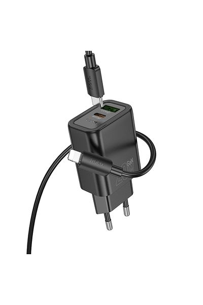 REDz Accessories Set adaptor și cablu Lightning HOCO N61, compatibil cu iPhone, încărcare rapidă 20W, negru