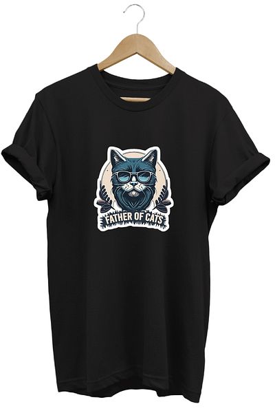 remonz Father of Cats Father of Cats T-shirt με τυπωμένο 100% βαμβάκι με κανονική εφαρμογή
