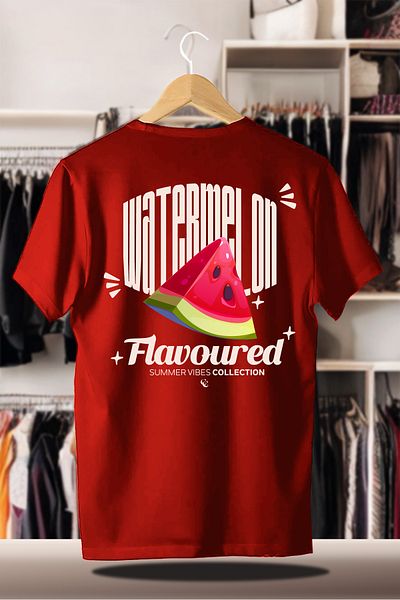 FEEL STYLE Cotton Oversize Printed 3 Thread Raised Red T-Shirt |   Summer Summer Watermelon Flavored