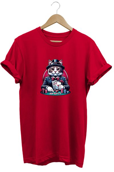 remonz Player Cat Printed 100% Cotton Regular Fit Crew Neck T-Shirt