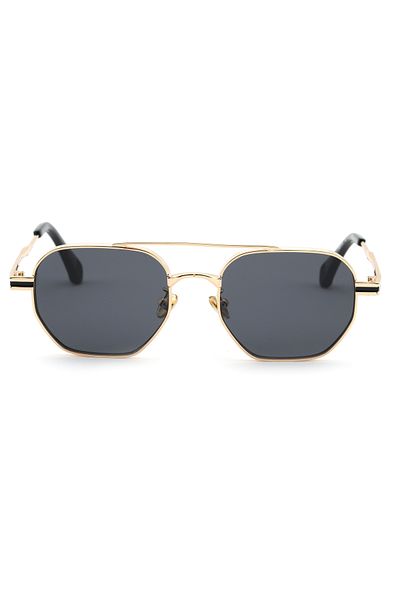 Angel Eyes Geometric Design Metal Gold Frame Black Glass Unisex Sunglasses