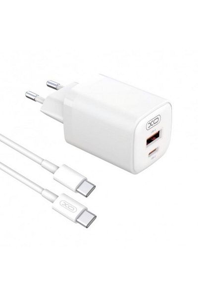REDz Accessories Set încărcător și cablu Type-C XO-L96, pentru iPhone 15/16 și Android, adaptor cu porturi duble, 30W, alb