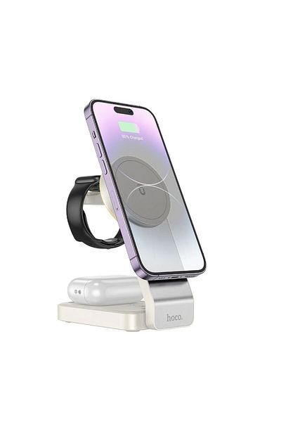 REDz Accessories Încărcător wireless Magsafe 3 în 1, Hoco CQ3, Încărcare rapidă, 15W, Alb