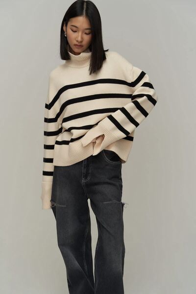 MAI STUDIOS CO. Пуловер з водолазкою Джефф в смужку з екрю