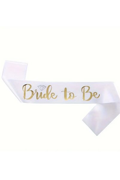 party mix Bride To Be Yazılı Beyaz Saten Bekarlığa Veda Gelin Kuşağı (ALTIN YALDIZ BASKILI)