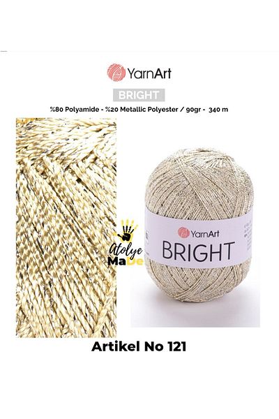 Yarnart Bright -121- Φωτεινό Μεταλλικό και Λεπτό Νήμα Πλεξίματος 80% Πολυαμίδιο – 20% Μεταλλικό Πολυεστέρας 90γρ 340μέτρα