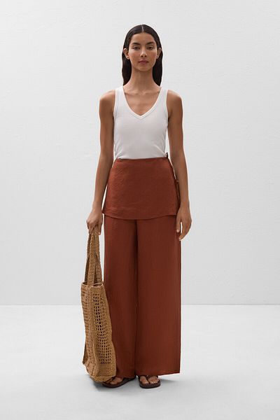 Oysho 100% linen trousers with overlapping skirt