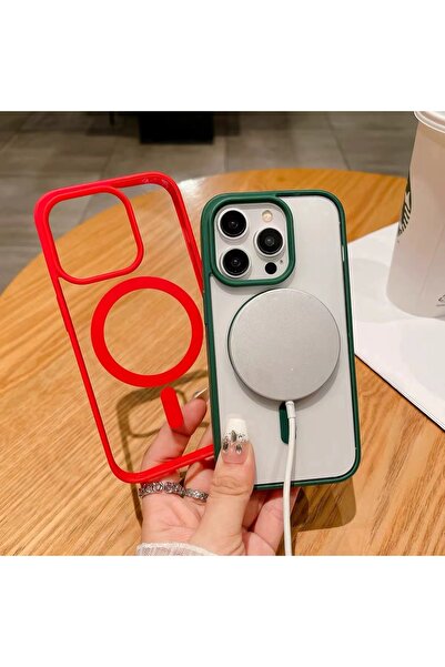 PSGT Apple Iphone ( 12 / 12 pro ) Uyumlu Kılıf Magsafe Wireless Şarj Tam Koruma Renkli Sert Silikon Kapak