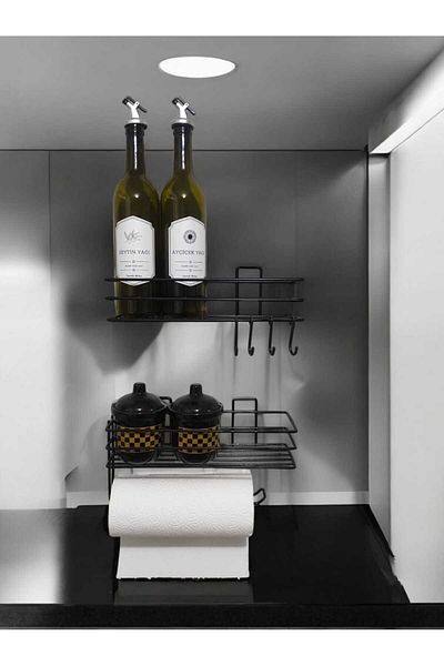 METALAY Filthy 2-Liter Metal Paper Towel Holder with Black Spice Stand and Kitchen Shelf