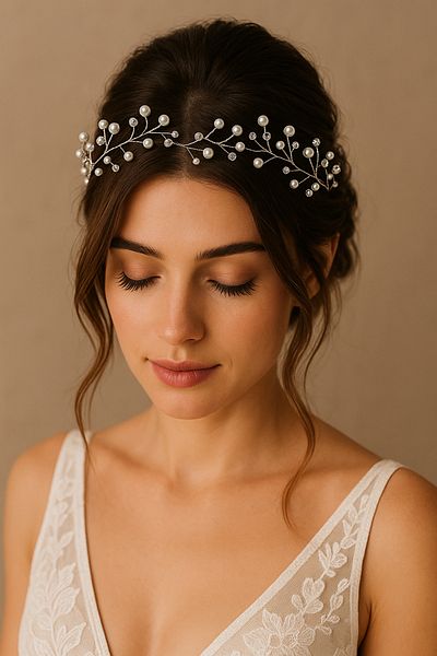 ÇELİKONLİNE Crystal Pearl Bridal Hair Accessory 30 cm Engagement, Promise, Wedding, Henna Hair Ornament