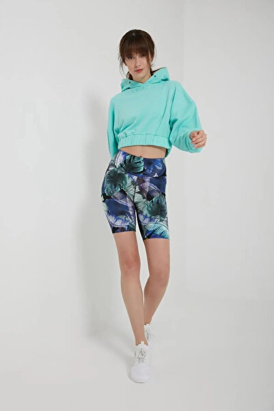 QUHOX Patterned High Waist Short Biker Sports Leggings Blue