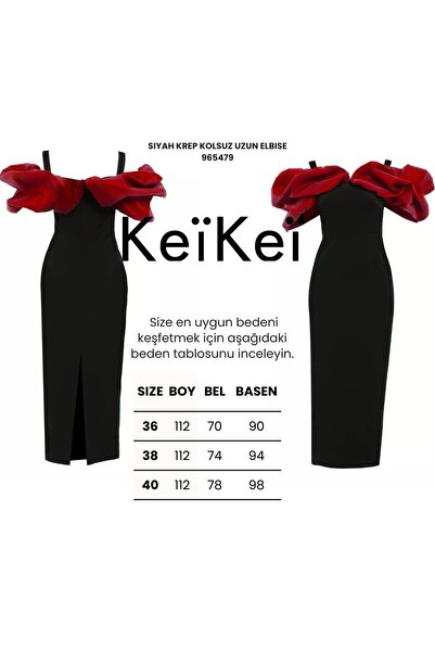 Keikei Siyah krep kolsuz uzun elbise